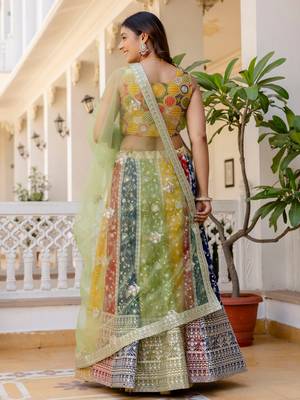 multi color georgette sequins lehenga set choli with dupatta 2