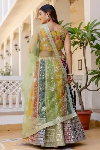 multi color georgette sequins lehenga set choli with dupatta