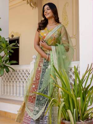 multi color georgette sequins lehenga set choli with dupatta 3