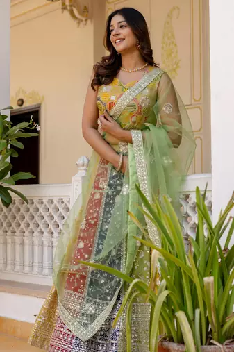 multi color georgette sequins lehenga set choli with dupatta