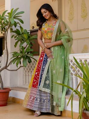multi color georgette sequins lehenga set choli with dupatta 4