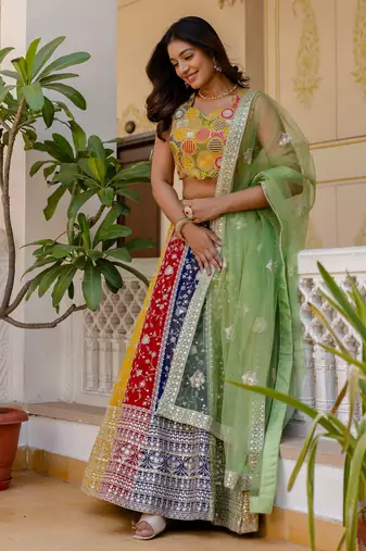 multi color georgette sequins lehenga set choli with dupatta