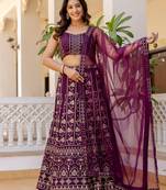 Wine Georgette Sequins Party Wear Lehenga Choli