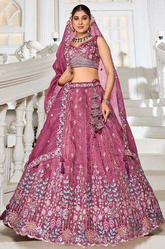 Charming Mauve Thread Embroidered Bridesmaids Lehenga Choli