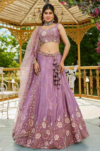 Adorable Lavender Thread Embroidery Designer Lehenga Choli