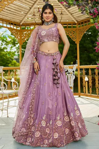 Lavender Thread Embroidery Designer Lehenga Choli