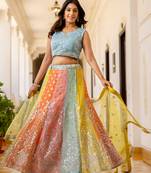Multi Color Sequins Georgette Lehenga Choli With Dupatta