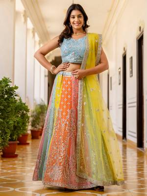 multi color sequins georgette lehenga set choli with dupatta with dupatta 2