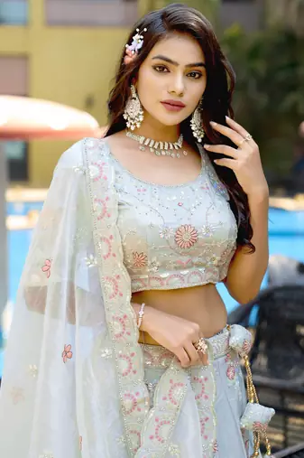 light grey sequins silk lehenga with blouse