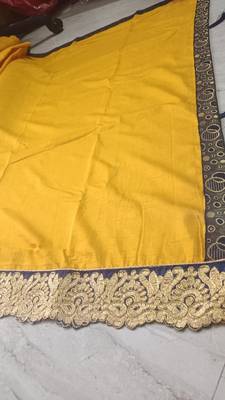 Mustar Vichitra Art silk Embriodered Lace Saree With Blouse Piece. 5