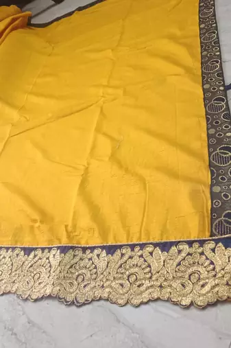 Mustar Vichitra Art silk Embriodered Lace Saree With Blouse Piece.