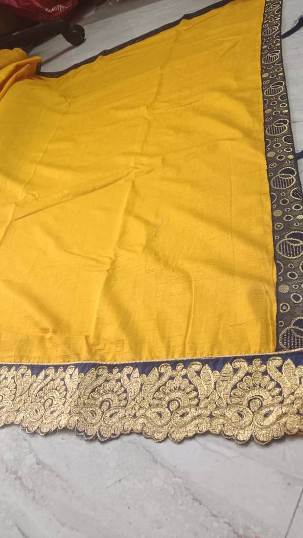 Mustar Vichitra Art silk Embriodered Lace Saree With Blouse Piece.