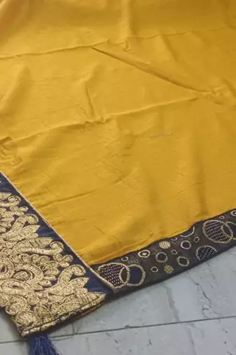 Mustar Vichitra Art silk Embriodered Lace Saree With Blouse Piece.
