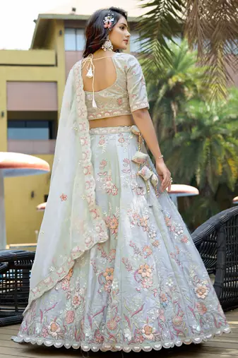 light grey sequins silk lehenga with blouse