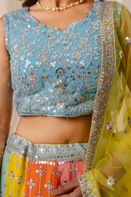 multi color sequins georgette lehenga set choli with dupatta with dupatta 5