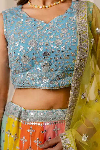multi color sequins georgette lehenga set choli with dupatta with dupatta