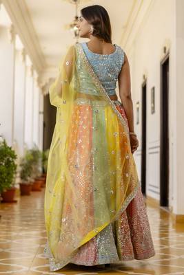 multi color sequins georgette lehenga set choli with dupatta with dupatta 7
