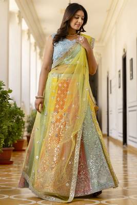 multi color sequins georgette lehenga set choli with dupatta with dupatta 9