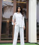 Blue printed cotton shirt & trousers co-ord-set