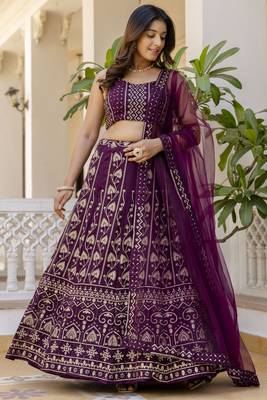 wine georgette sequins party lehenga set choli with dupatta 6
