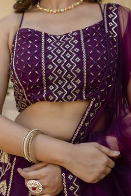 wine georgette sequins party lehenga set choli with dupatta 8