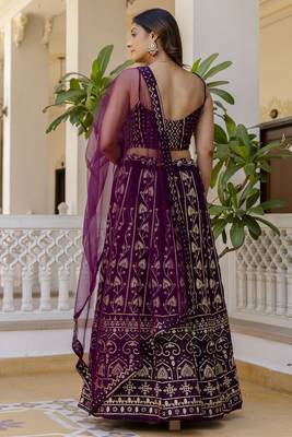 wine georgette sequins party lehenga set choli with dupatta 9