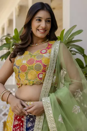 multi color georgette sequins lehenga set choli with dupatta