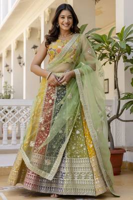 multi color georgette sequins lehenga set choli with dupatta 6