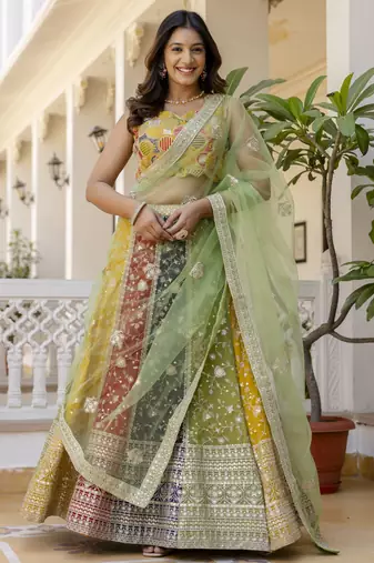 multi color georgette sequins lehenga set choli with dupatta