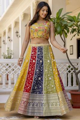 multi color georgette sequins lehenga set choli with dupatta 8