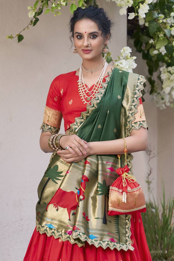 Red Zari Weaving Silk Traditional Lehenga Choli With Dupatta