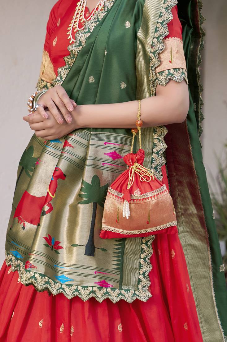 Red Zari Weaving Silk Traditional Lehenga Choli With Dupatta