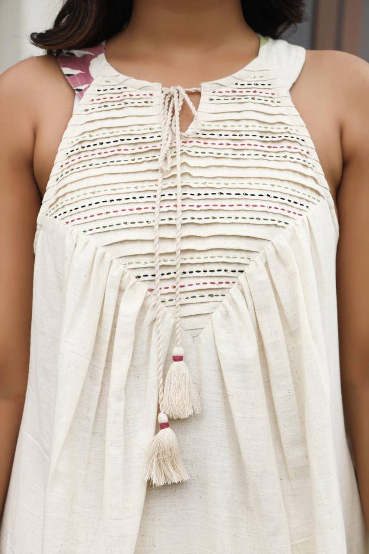 Off white printed cotton tunic & palazzos co-ord-set