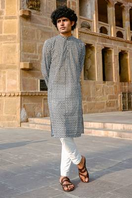 Black cotton full sleeve kurta for mens 1