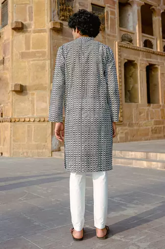 Black cotton full sleeve kurta for mens