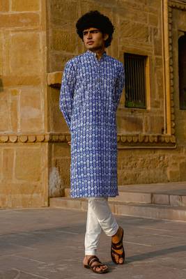 Blue cotton full sleeve kurta for mens 1