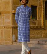Blue cotton full sleeve kurta for mens