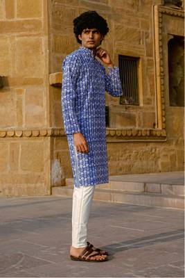 Blue cotton full sleeve kurta for mens 2