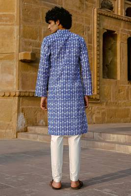 Blue cotton full sleeve kurta for mens 4