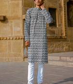 Black cotton woven full sleeve kurta for mens