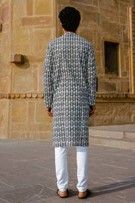 Black cotton woven full sleeve kurta for mens 3