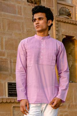 Lavender cotton full sleeve Short kurta for mens 1