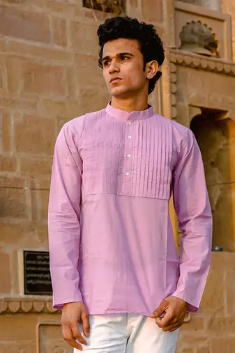 Lavender cotton full sleeve Short kurta for mens