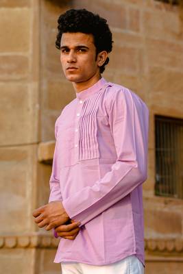 Lavender cotton full sleeve Short kurta for mens 2