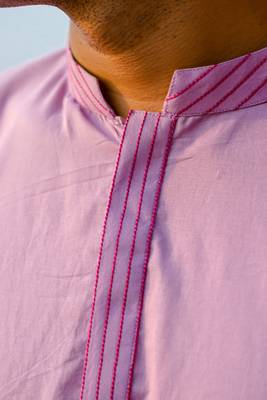 Lavender embroidered cotton full sleeve kurta for mens 4