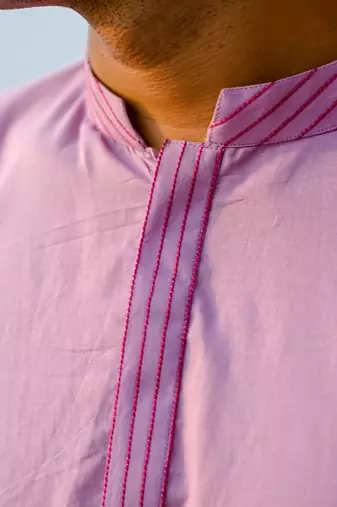 Lavender embroidered cotton full sleeve kurta for mens