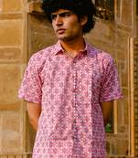 Pink cotton half sleeve shirt for mens
