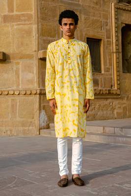 Yellow cotton full sleeve kurta for mens 1