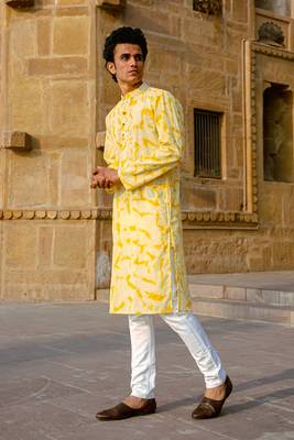 Yellow cotton full sleeve kurta for mens 3