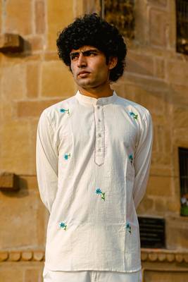 White cotton full sleeve Short kurta for mens 1